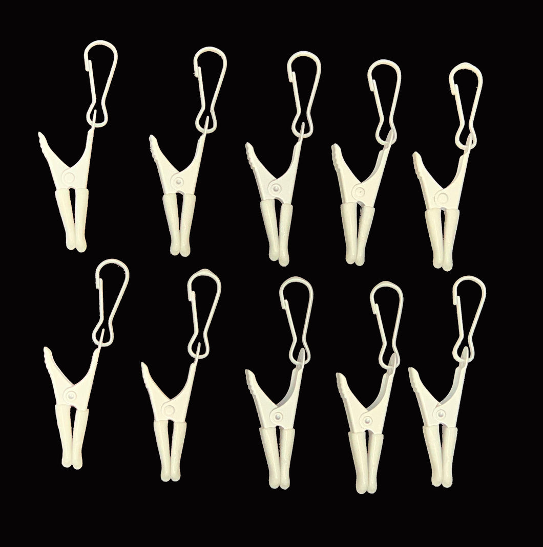 (10) White Metal Clip Hangers Extra Clips